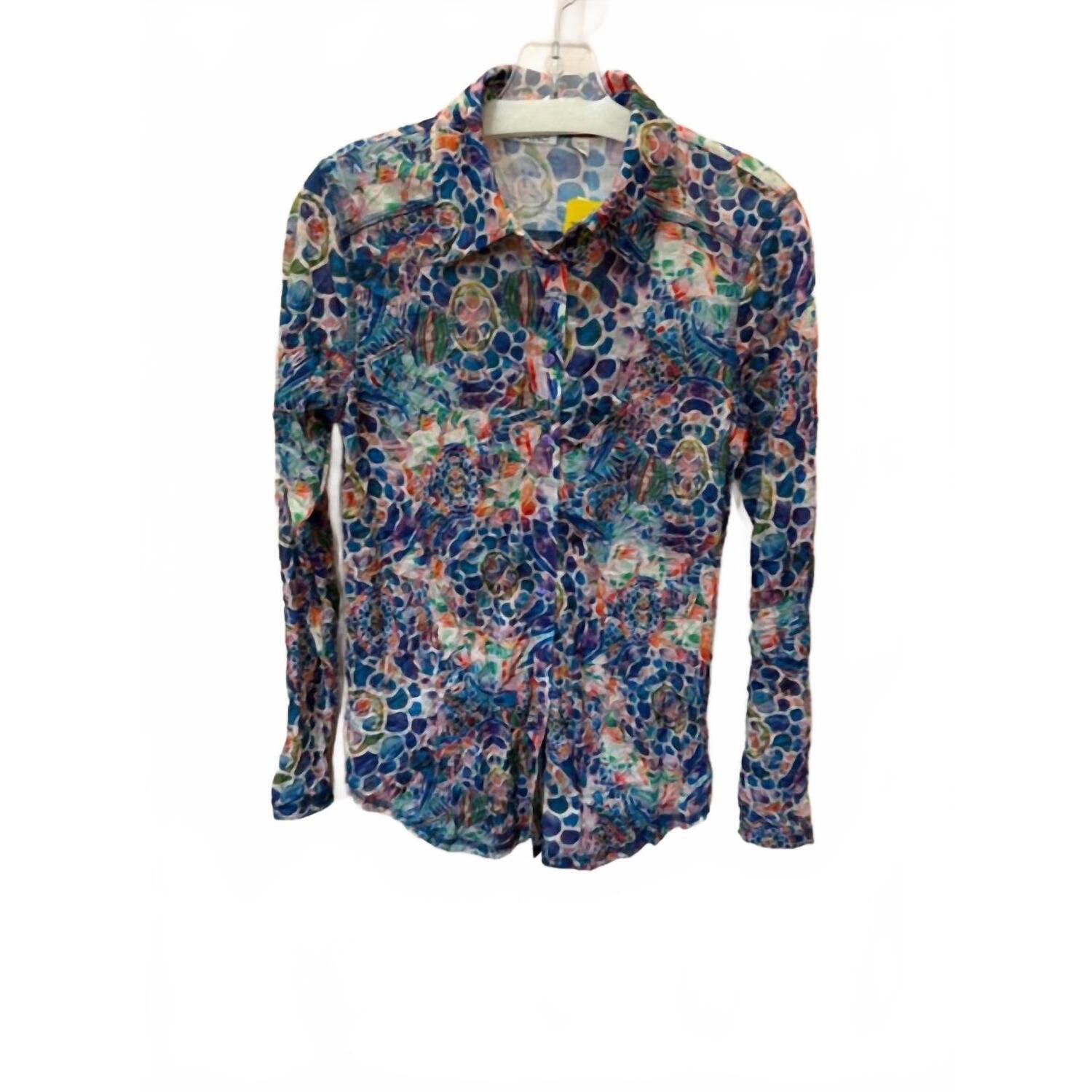 New Snoskins Women's Crinkle Button Front Blouse In Stain Glass